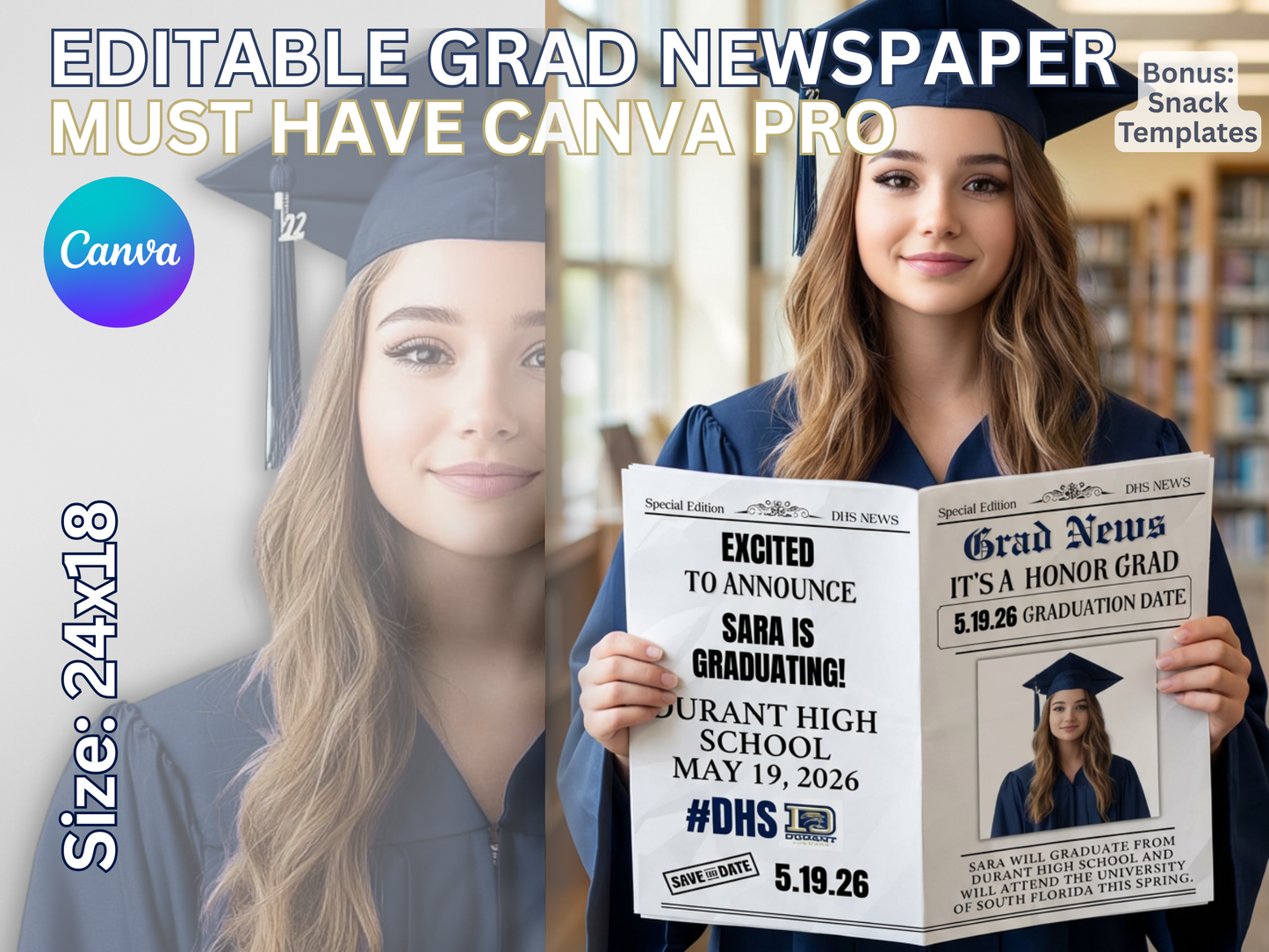 DIGITAL - Graduation Newspaper Template (CANVA PRO)