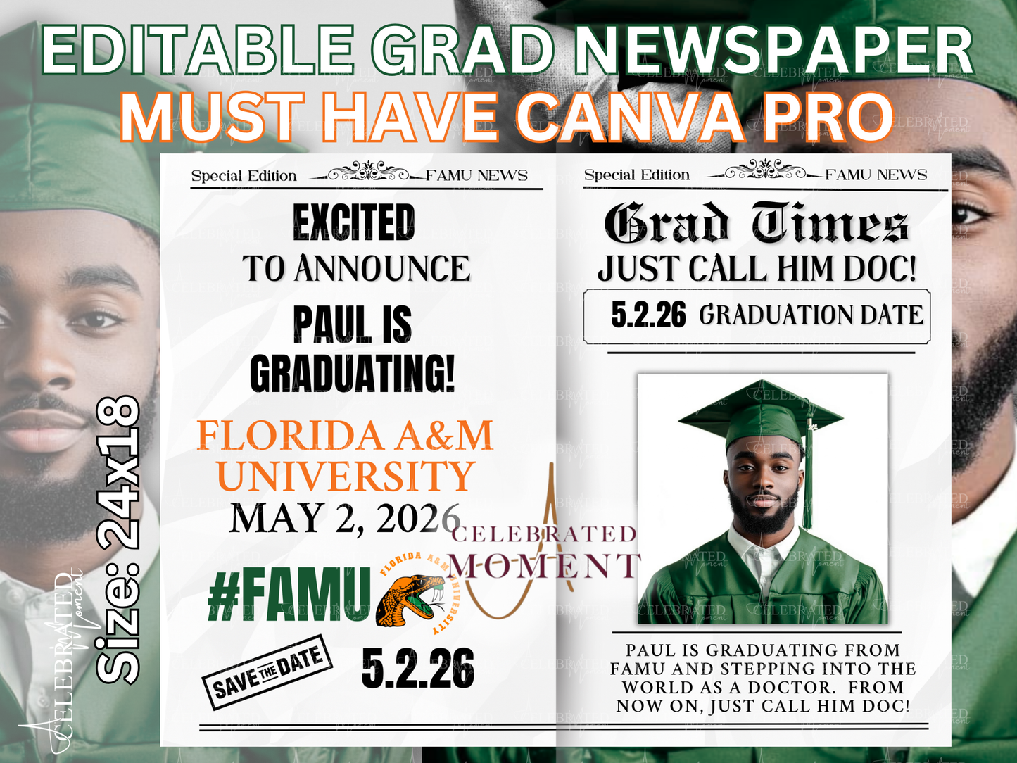 DIGITAL - College Grad Newspaper Template (CANVA PRO)